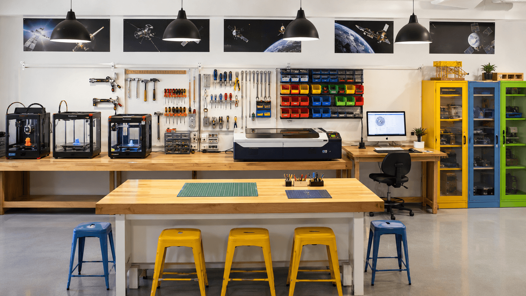 Espaço maker do Projeto DAVI com ambiente realista dedicado à criação de tecnologias assistivas