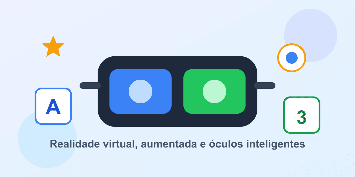 Óculos de realidade virtual com elementos de realidade aumentada, como letras, números e símbolos flutuantes.